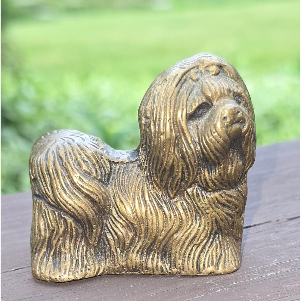 Vintage Brass Lhasa Apso / Shih Tzu Dog Figurine
